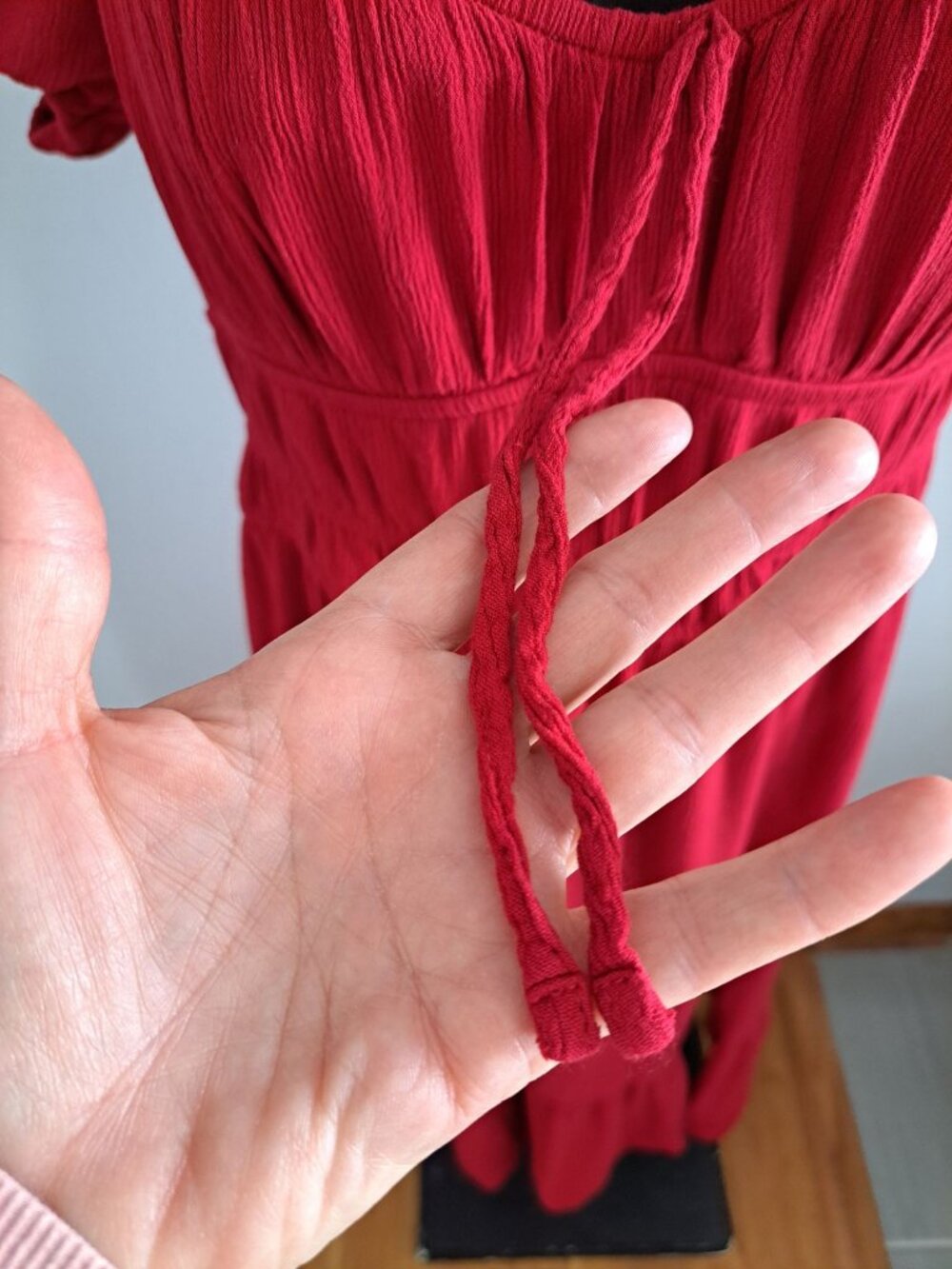 Y2K Hollister Babydoll Red Smocked Midi Dress Milkmaid Puff Sleeve Medium - Picture 4 of 11